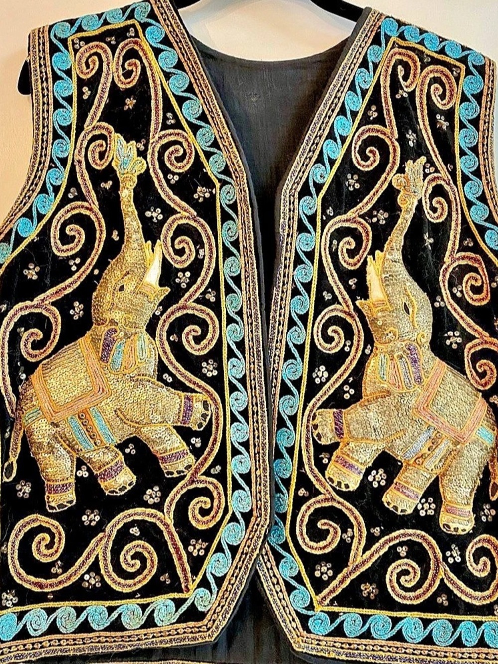 Embroidered Elephant Vest in Black & Gold